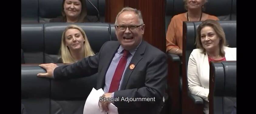 Member for Mandurah David Templeman serenades colleagues and members of the public on the final day of sitting in WA Parliament. Photo: Facebook