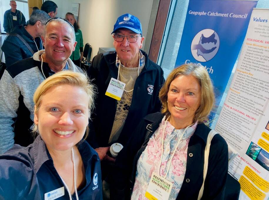 Geographe farmers, Peter Togno, Neville Haddon and Robyn Robertson along with GeoCatchSustainable Agriculture Project Officer, Michelle Priest, attending the Regen Ag Conference 2023. 