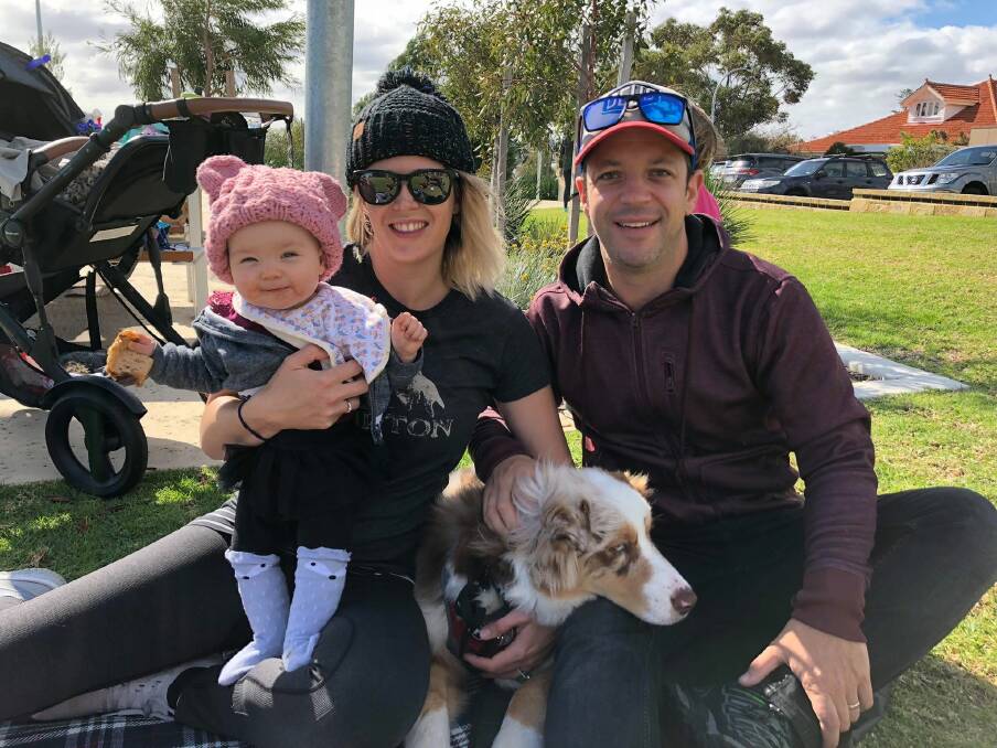 Few options: Bride to be Kestin Arlove with fiance Chris, daughter Abigail and dog Kevin. Photo: Supplied