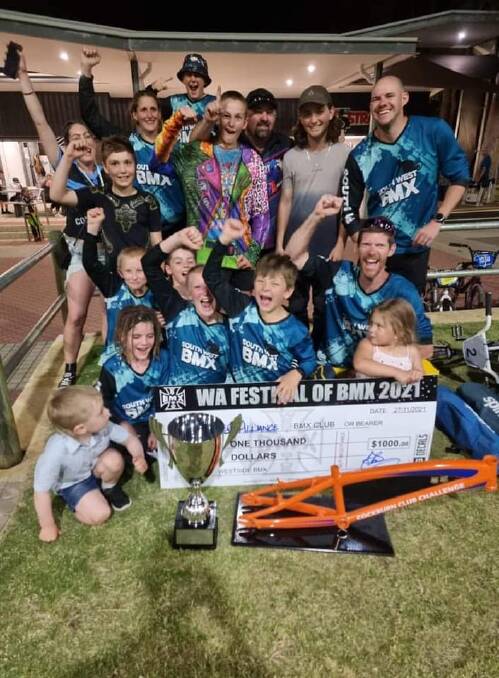 ECSTATIC: The winning South West BMX team comprised riders from Cowaramup, Collie and Bunbury BMX Clubs. Photo: Supplied
