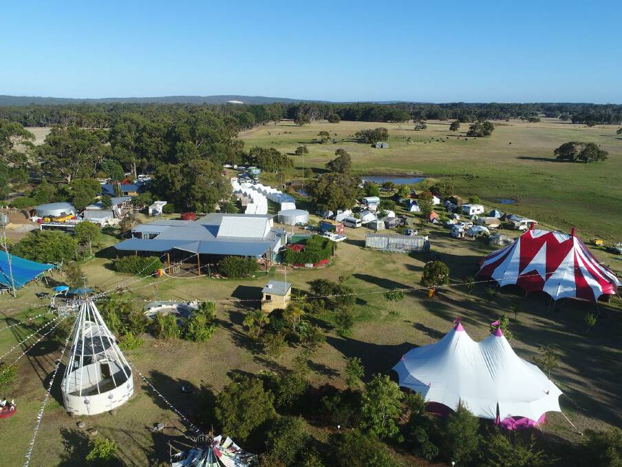 Circus, music and more: Karnidale is home to five big tops, an amphitheatre stage, a converted double decker bus venue, and the Dr Reg Bolton Cabaret Bar. Photos: Supplied
