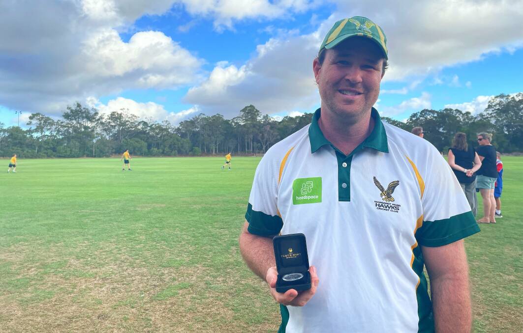 Hawks allrounder Chris McLean with the House Medal, awarded to the Busselton Cricket Association's fairest-and-best for the season. Picture: Nicky Lefebvre