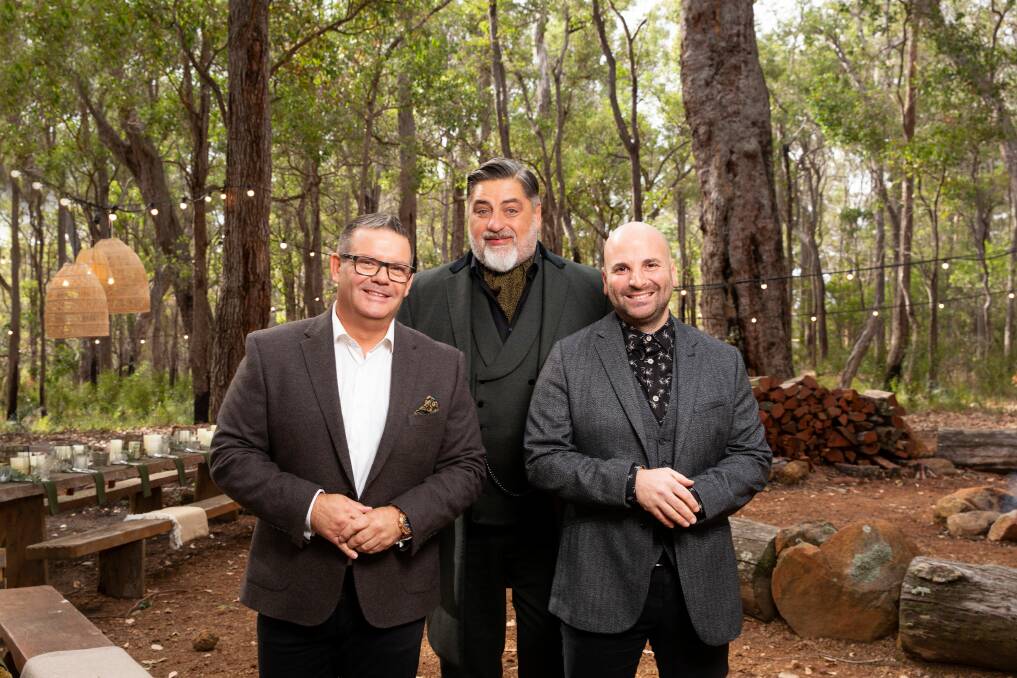 Masterchef judges Gary Mehigan, Matt Preston and George Calombaris at the Leeuwin Estate Safari Club. Photo. Endemol Shine Australia