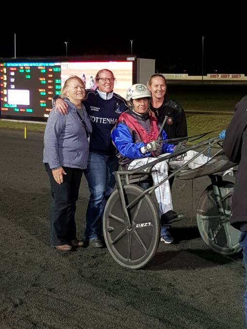 Thrilled to win: Flaming Cullen with reinsman Chris Lewis and happy connections. Photo: Supplied.