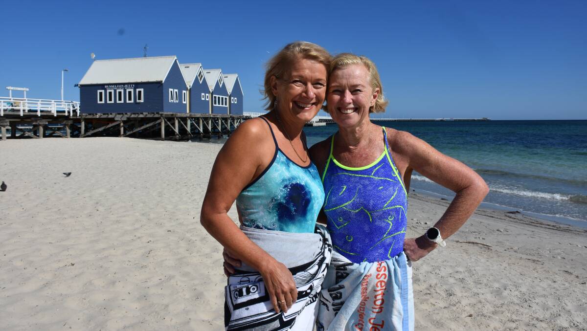 25-year milestone: Busselton residents Glenis Tate and Wendy Tapper who have participated in the jetty swim every year since it's beginnings in 1996. Photo: Supplied.