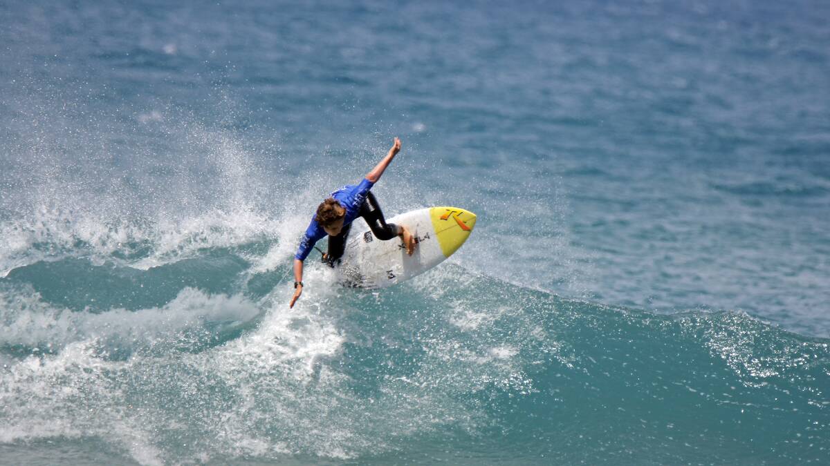 Bright future: Otis North shows off his skills. Otis placed fourth at the 2018 Australian Junior Surfing Titles in SA recently. Photo: supplied.