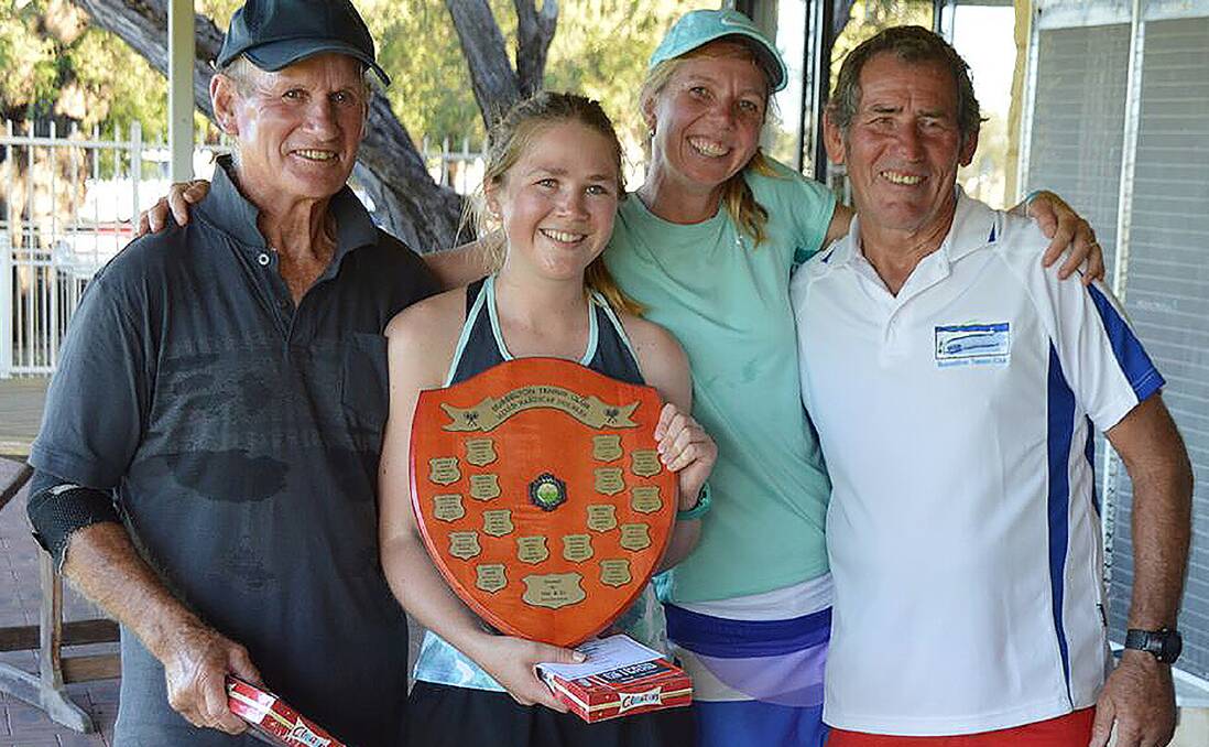 Mixed Handicap Doubles: Winners Doug Hutchison and Juliane Garland with runners-up Ingrid Windsor and Dennis Kelly. Photos: Jeremy Williams and Jay McDaniell.