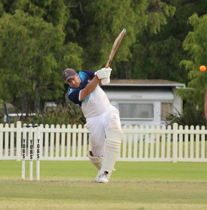 Big hitter: Dunsborough’s Josh Reagan drives powerfully during his innings of 48 in Sunday’s T20 win over St Marys at Barnard Park. Photo: Vanessa Hatton.