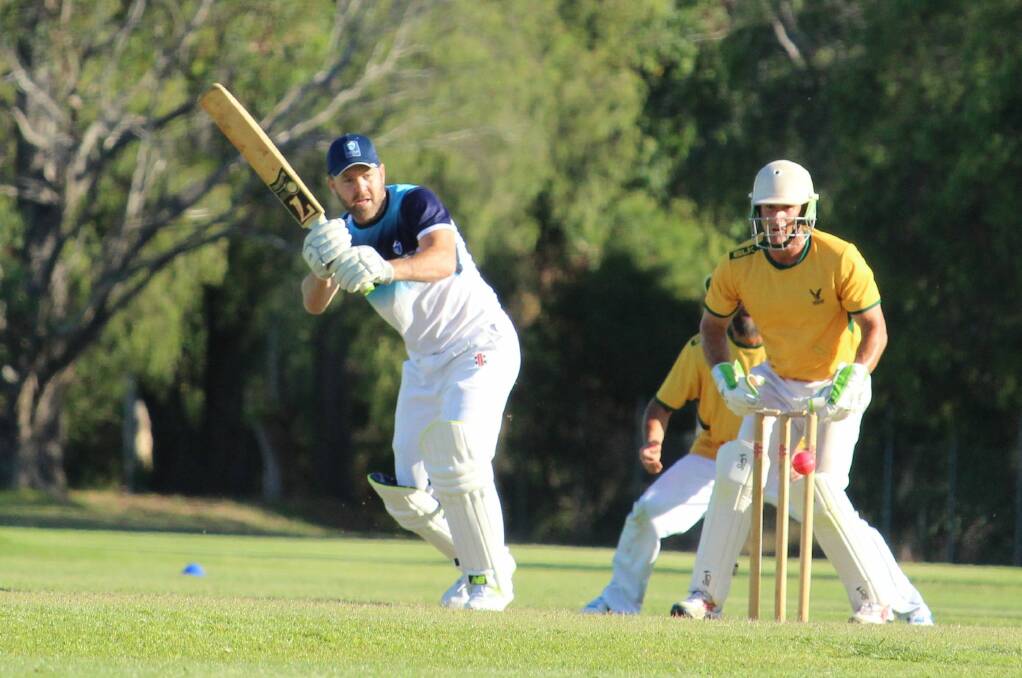 LASHING OUT: Dunsborough A-grade batsman Matt Jamieson, whose powerful innings of 55 against St Marys ensured his team of a place in this Saturday’s T20 cricket grand final at Barnard Park. Photo: Vanessa Hatton.