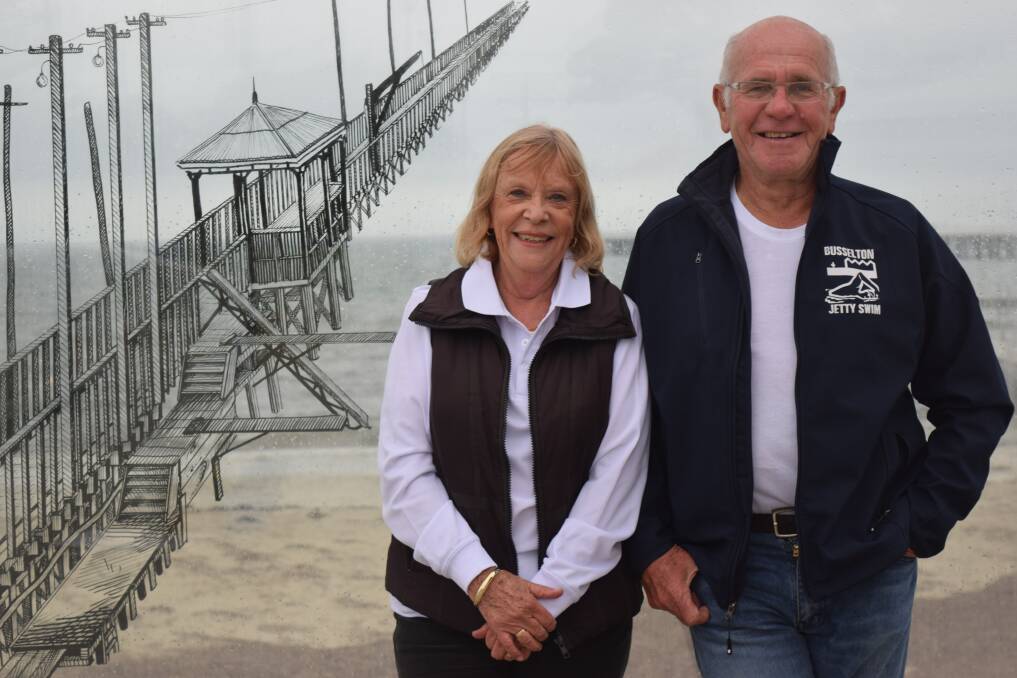Dedication: Stan Wood, Busselton Jetty Swim committee member and wife Kathy Wood who were responsible for putting together the award submission. Photo: Supplied.