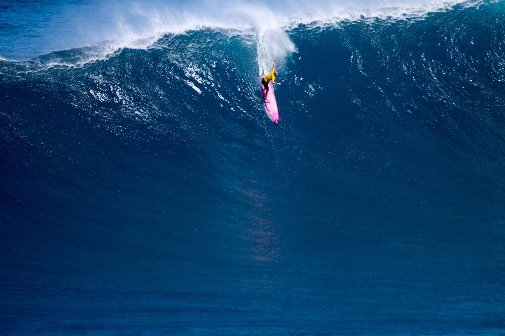 Fierce waves: Felicity Palmateer at the Peahi Challenge. Photo: World Surfing League, Lynton.