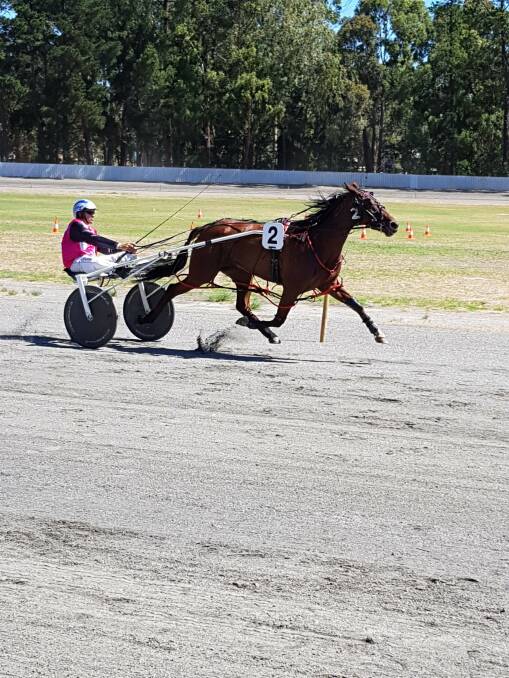 Out front: Four-year-old mare Cut Above leads down the straight in a convincing win. Photo: supplied.