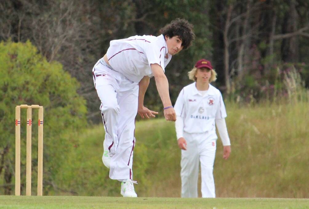 Following through: Fast bowler Connor Oates lets rip for Cowaramup in their A-grade game against St Marys at the Cowaramup oval on Saturday. Photo: Vanessa Hatton.
