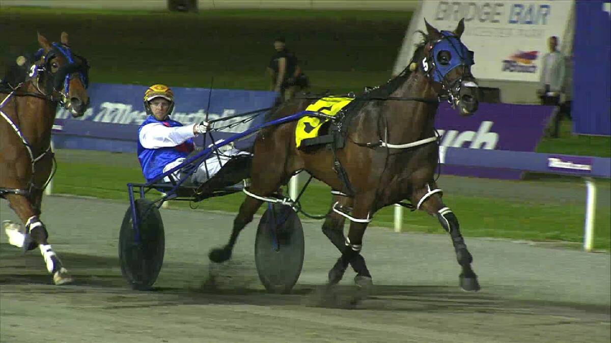 Racing for home: Talktomeyourmattjesty and Kyle Harper bring on an upset at Gloucester Park for trainer Barry Howlett. Photo: Supplied.