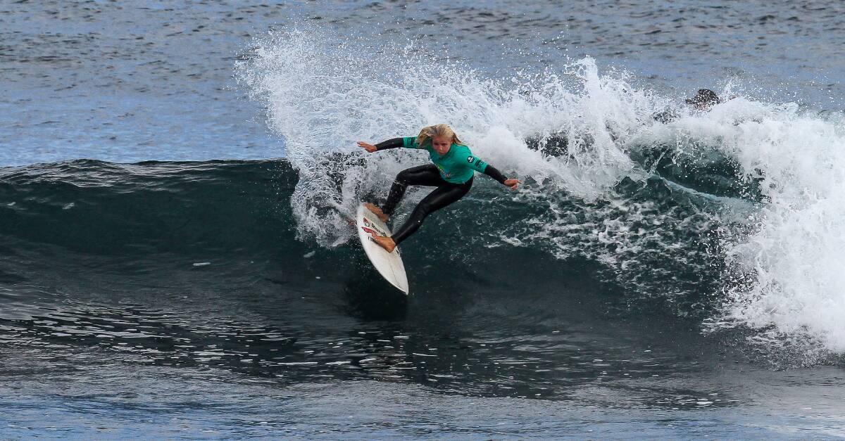 Top surfer: Emma Cattlin riding the waves at Surfers Point, Margaret River. Photo: Surfing WA/Woolcott.