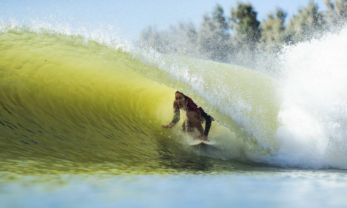 Perfect tube: Carissa Moore from Hawaii takes on an artificial wave. Photo: World Surf League.