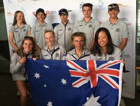 Busselton sailor Kai Colman (pictured second on right, top row) joined the Australian Nacra 15 team and is currently competing in the world championships in Barcelona.