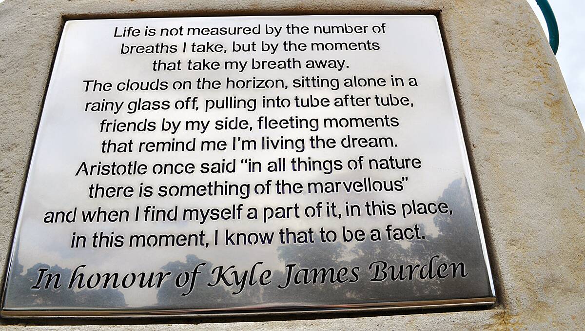 The plaque to honour Kyle’s memory.