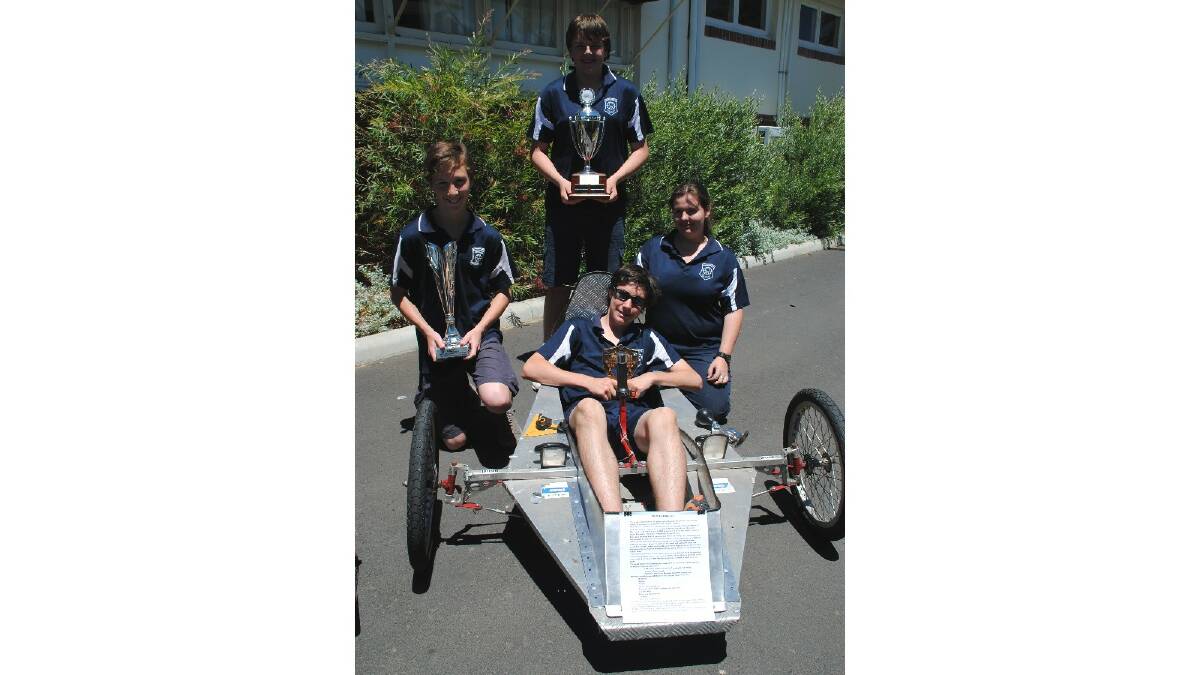 1st place: Mitchell Knoll, Matthew Blackman, Brody Cook and Haley Cook of Donnybrook District High School took out first place in the Electrical Vehicle Competition. Photo: Donnybrook-Bridgetown Mail.