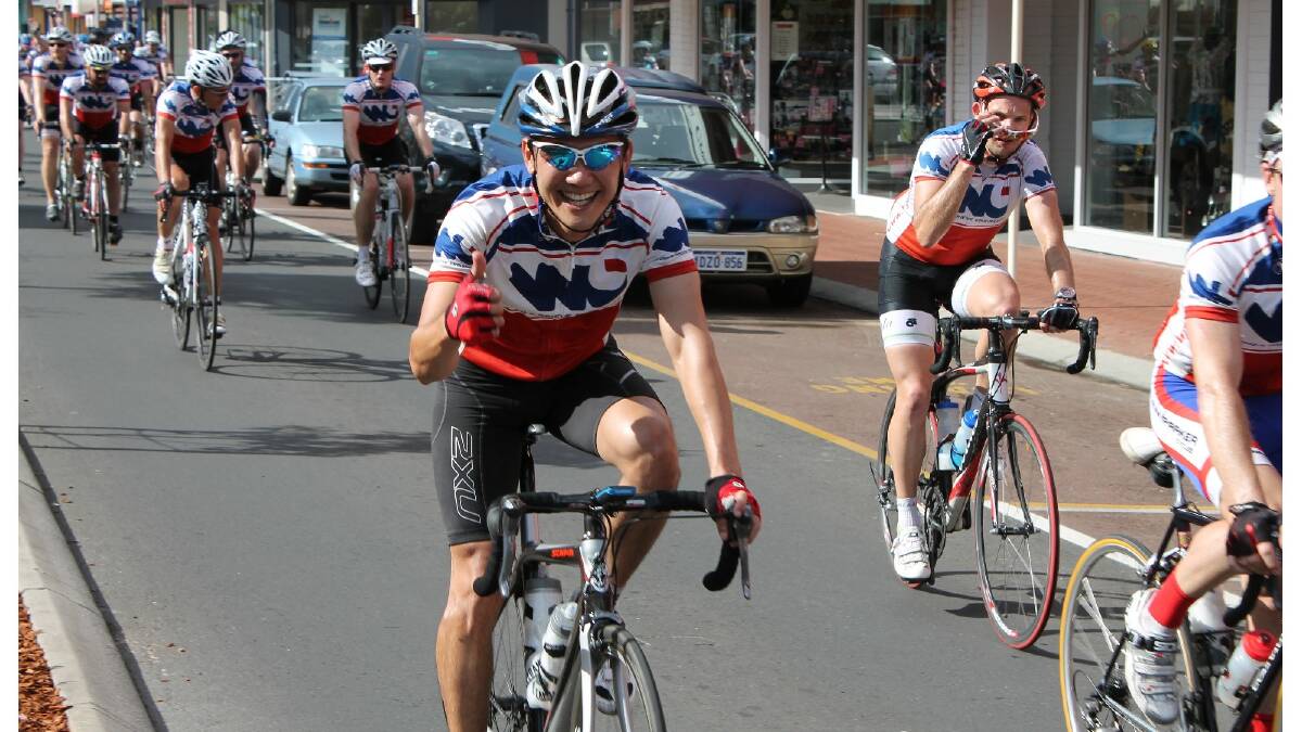 Ride for a cause: Busselton bike riders from Wood and Greive Engineers rode into town from Perth last week for the Hunger Project. Photo :Tasha Campbell/Busselton-Dunsborough Mail. 